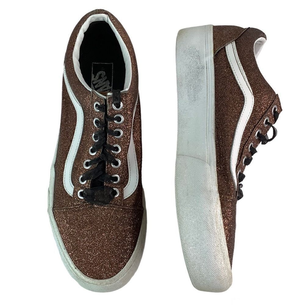 VANS Old Skool Skate Shoe Sparkle Glitter Brown Bronze Unisex Sz men 10/women 12